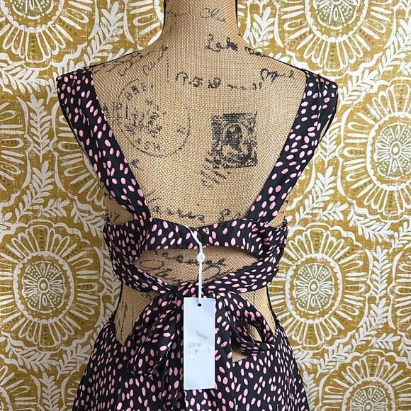 NWT Rebecca Vallance Cha Cha Silk Polka Dot Cutout Pleated Midi Dress size 6 - Picture 12 of 14